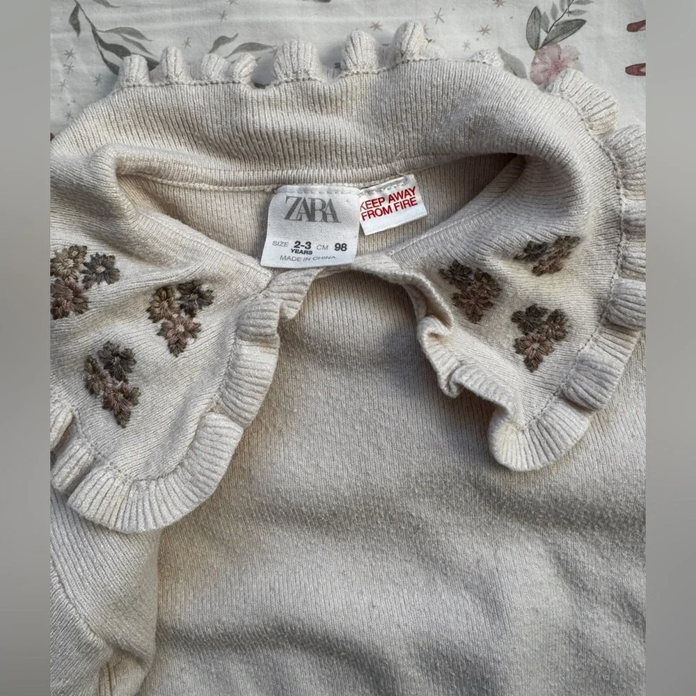 Zara Embroidered Knit Set Cream Girls 2-3 Years Cottagecore Minimalist